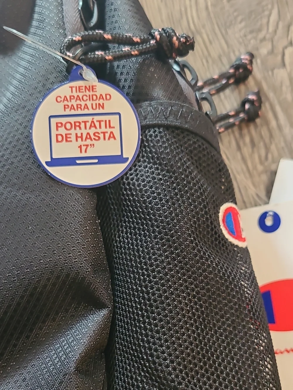 Champion Black Backpack with Pink Handle and Logo Trim